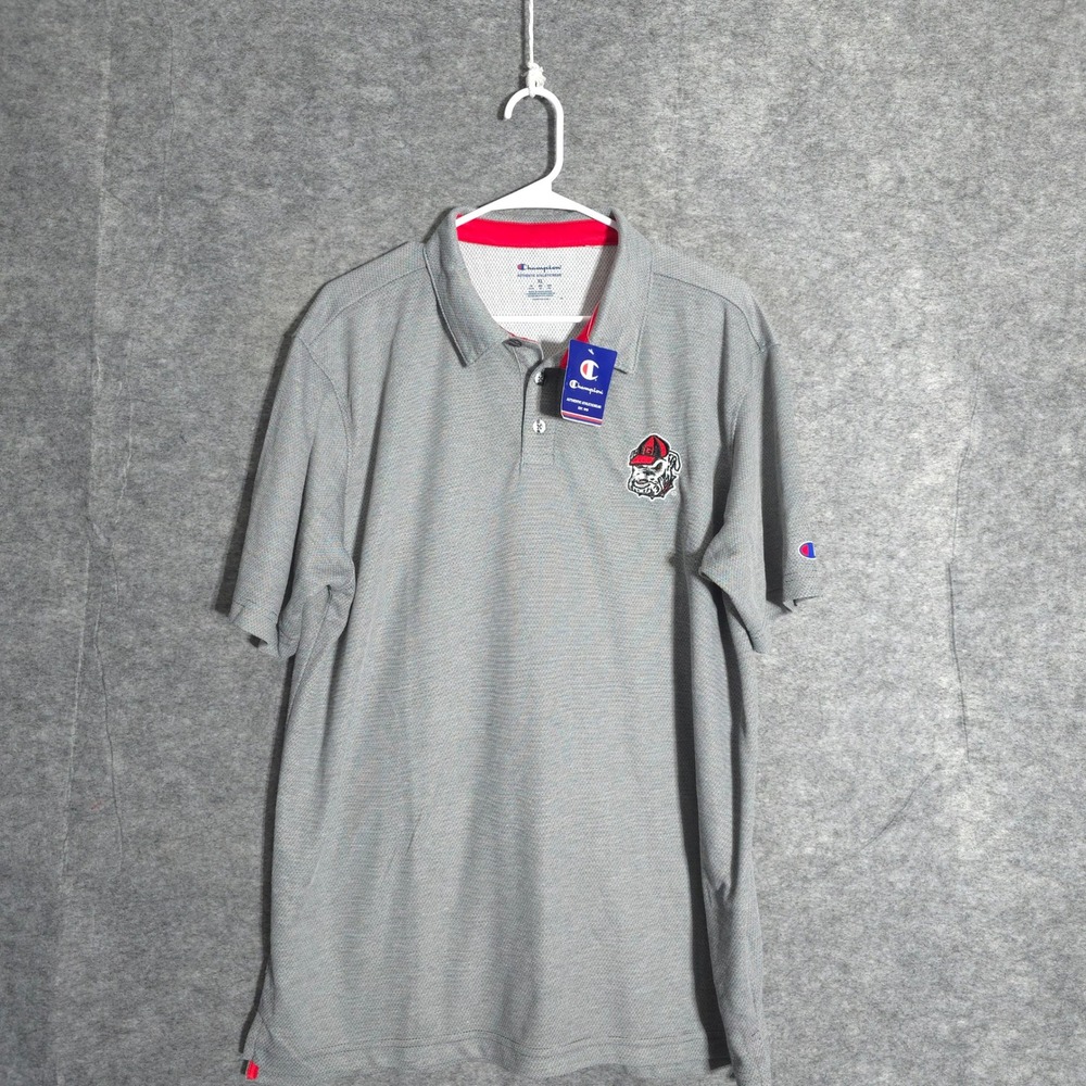 Champion Georgia Bulldogs Polo Men XL Grey NCAA Football Golf Mesh Logo 15443